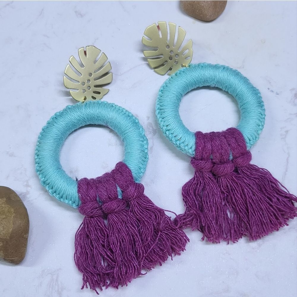 Handmade tassel hoops earrings macrame stainless steel new